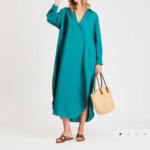 My Bodhi Tunic Dress Teal One Size Linen Maxi Long Sleeves Pockets MSRP $340
